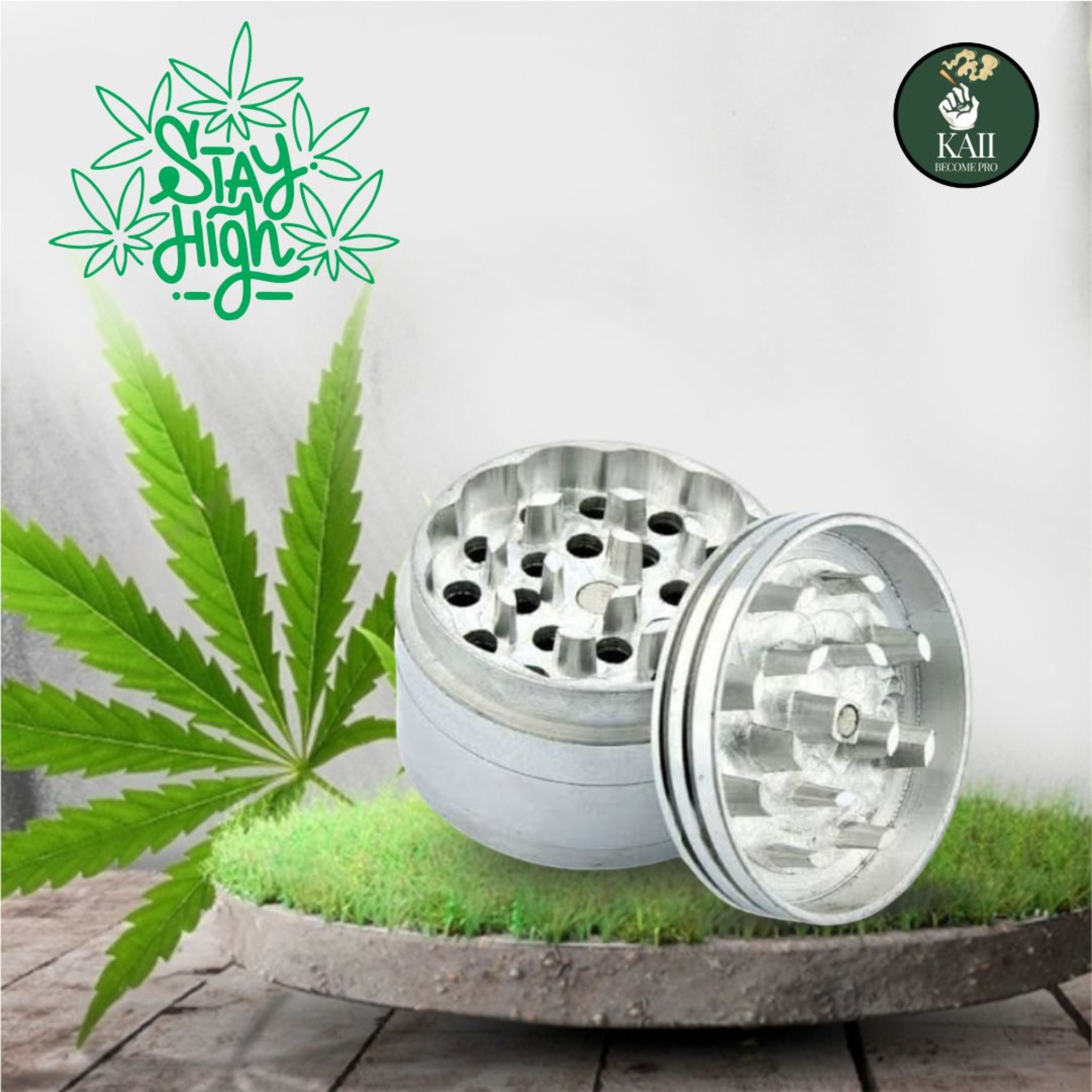 Kaii 4-Piece Aluminum Spice Mill 63mm with 50-Pack Natural Pre-Rolled Paper Cones – 109mm King Size Slim with Filter Tips & Packing Tool