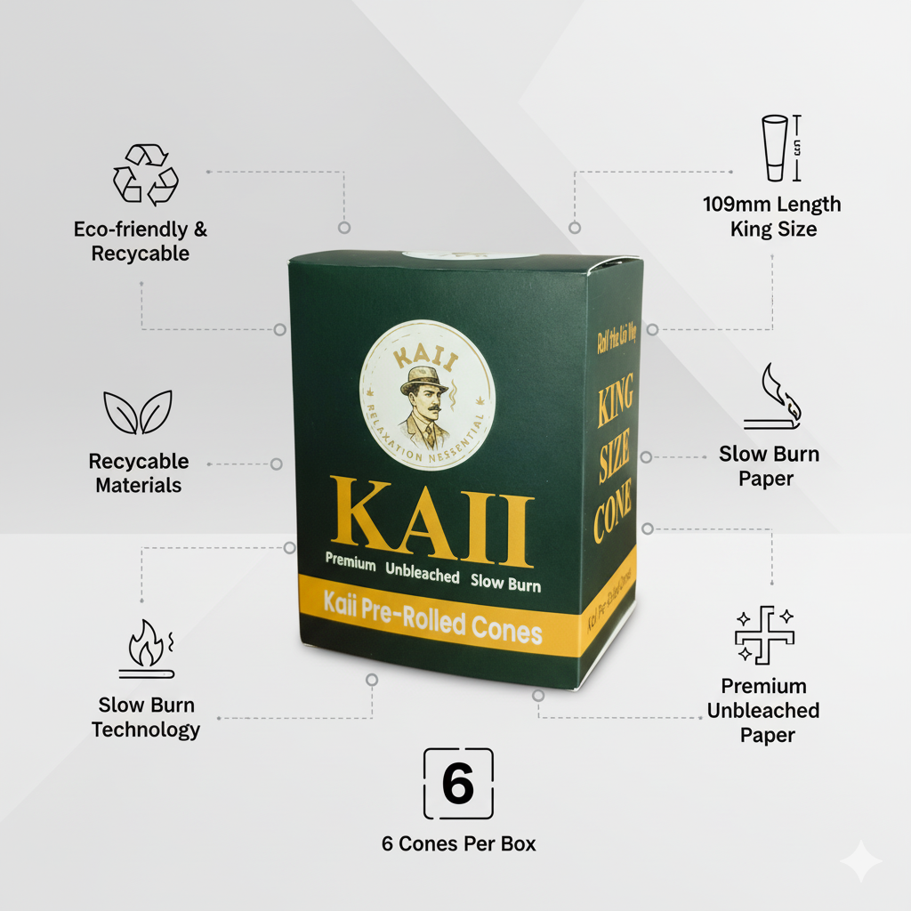 KAII Pre Rolled Cones - Easy-to-Use 109 mm King Size Cones with Tips, Pack of 98 - High-Quality Rolling Paper for Smooth, Even Burn - Ideal for Hassle-Free Herb Enjoyment