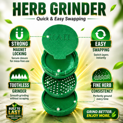 65mm Toothless Herb & Spice Crusher – Next Gen Manual Plastic Kitchen herb Grinder with Storage Compartment, Smooth Jam-Free Grinding for Peeling & Crushing Soft Spices, Green