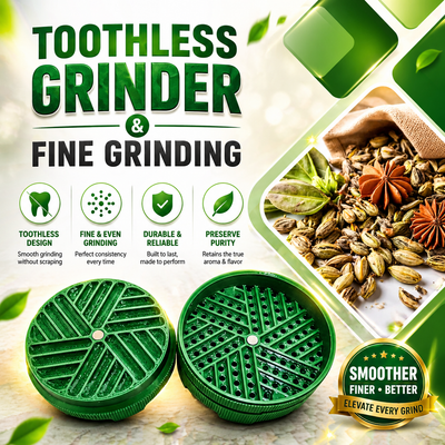 65mm Toothless Herb & Spice Crusher – Next Gen Manual Plastic Kitchen herb Grinder with Storage Compartment, Smooth Jam-Free Grinding for Peeling & Crushing Soft Spices, Green